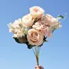 Rosa 9 Cabeças Hortênsia Buquê Redondo de Rosas Flores Artificiais Flores Falsas Exibição Doméstica Decoração de Casamento Arte Floral
