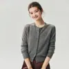 Nova coleção de outono 100% caxemira pura feminino gola redonda estilo artístico vintage cor Morandi cardigã de malha
