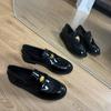 Versión con Bloques de Color Otoñal~Mocasines Gruesos Hechos a Mano con Monedas de Oro Pequeñas para Mujer, Zapatos de Cuero Retro Slip-On Jk