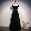 Vestido Longo Preto para Mulheres 2026 Novo Modelo de Verão para Apresentadora de Reunião Anual, Elegante Estilo de Banquete de Luxo, Longo Tomara que Caia