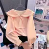 Vibrante sudadera de estilo coreano, dulce y preppy, de manga larga con cuello marinero, perfecta para primavera y otoño, moderna y elegante, con estampado de letras para niños mayores