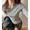 Camiseta Feminina 2026 Nova Outono Manga Longa Cor Sólida Versátil Slim Fit Ombro Normal Camada Interna Camada Base Top Branco Feminino