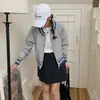 Cárdigan de Punto para Mujer Otoño e Invierno, Top Estilo Universitario, Ajuste Holgado Estilo Coreano, Adelgazante, Bloques de Color, Cuello Redondo, Chaqueta Suéter con Cremallera, Estilo Coreano