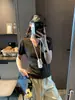 Moque: Estilo de blogger inteligente, diseño de inspiración coreana, cuello en V abotonado, tejido de canalé, top ajustado de manga corta MQ1880