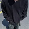Sudadera con cuello en V texturizada para hombre, primavera y otoño, estilo American cleanfit, camiseta holgada de manga larga, negra