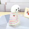 Roupas para Cachorro Verão Estilo Fino Cachorro Pequeno Vestido Princesa com Alças para Bichon Frise e Gatos, Bordado Listrado de 24 Cores com Desenho de Cereja