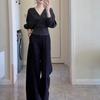 25928 Xin Da Ai Mei Yuan Outono/Inverno 2025 Novo Top Decote V Solto Estilo Preguiçoso Calça Reta Cintura Alta Emagrecedor
