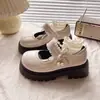 Zapatos Mary Jane franceses de plataforma para niñas, nuevo estilo de verano, mocasines con faldas, punta redonda, tacón grueso adornado con perlas.