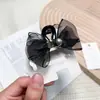Pinza de agarre de doble cara de gasa negra con pedrería para moño, pinza para flequillo coreano y cola de caballo alta, fijación lateral trasera