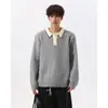 Suéter versátil de manga comprida com gola estilo americano para o outono, tricô retrô com color block casual, estilo descontraído e preppy