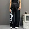 Estilo Urbano Americano Bolsillo con Diseño Estampado de Letras Jeans Cimitarra Sueltos Retro Estructurados Pantalones de Pierna Ancha Unisex