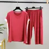 Nuevo Conjunto Casual de Modal de Verano para Mujer, Tallas Grandes, Delgado, Suelto, Camiseta de Manga Corta, Pantalones de Tres Cuartos, Conjunto de Dos Piezas para Usar por Encima