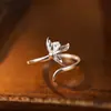 Anillo de Plata S925 Cola de Oriol de Verano Flor para Mujer, Popular Artístico Plata Lisa Fresia Abierto Índice Anillo de Nicho