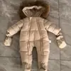 Mameluco con capucha para bebé hecho a medida estilo europeo y americano con ribete de pelo, forro polar y engrosado para invierno, modelo nuevo con guantes
