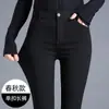 Pantalones Térmicos de Terciopelo para Mujer Otoño Invierno 2026 Ropa Exterior Cintura Alta Ajustados Engrosados Pantalones Lápiz Negros Elásticos Ajustados Pantalones Mágicos