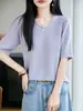 Camiseta Base de Color Sólido con Lentejuelas, Manga Corta, Cuello en V, Tejida, Flecos de Perlas, Nueva Primavera/Verano 2026 para Mujer