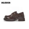 Mocassins Augu Shiden Preto para Mulheres 2026 Verão Novo Sola Grossa Estilo Britânico Jk Casual Roupas de Trabalho Sapatos de Couro