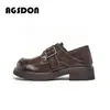 Mocasines Marrones Aogushi Deng para Mujer 2026 Nuevo Otoño Estilo Británico Suela Suave Slip-on Zapatos Pequeños Ligeros de Cuero