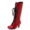 Nuevas botas altas de comercio exterior de otoño e invierno con cordones delanteros del fabricante, estilo europeo y americano para mujer, tacón grueso, punta redonda, correa cruzada, caña alta, talla grande, botas de montar