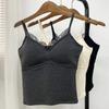 Roupa Íntima Outono e Inverno Colete Térmico Escovado Borda de Renda Pura Desejo Espessado Gola V Escovada Slim Versátil Top Camisola
