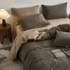 Qualidade A, seguro para bebês, algodão de fibra longa de Xinjiang, conjunto de cama de quatro peças escovado, estilo japonês, 100% algodão, capa de edredom jacquard tingido em fio, algodão puro espessado