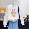 Sudadera de dibujos animados retro americana para mujer, nuevo estilo popular otoño/invierno 2026, top blanco y gris de moda para personas petite