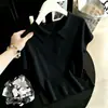 2026 Verão Novo Tricô de Seda Gelada Manga Curta Camiseta Feminina Gola Lapela Ombro Normal Top