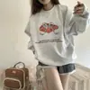 Toma real~ Sudadera de otoño e invierno estilo coreano con lazo y cuerno, estampado, suelta, polar, regular, chaqueta de estilo suelto y casual