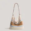 Nova bolsa de palha listrada com cores contrastantes, estilo moda praia, tendência, tecido, grande capacidade, bolsa de ombro feminina