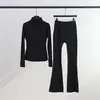 [En Stock] Conjunto de Chaqueta con Cuello Alto Ld y Pantalones Acampanados, Sudadera Chaqueta Deportiva de Cuello Alto, Chaqueta Deportiva de Otoño para Yoga