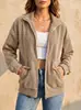 Chaqueta Casual Larga de Manga Larga Retro con Cuello Alto y Cremallera Hombro Caído Holgada para Mujer - Europea y Americana Transfronteriza Otoño e Invierno 2026