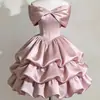 Vestido Corto Rosa de Hombros Descubiertos para Mujer, Adecuado para Banquetes, Fiestas de Estudiantes, Ceremonias de Mayoría de Edad, Fiestas de la Alta Sociedad, Vestidos de Princesa, Reuniones Anuales y Eventos de Anfitrión