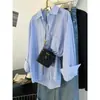 Camisa Retro Francesa Estilo Perezoso Rayas Azules para Mujer Diseño de Primavera y Otoño Sentido de Diseño Nicho Manga Larga Camisa Chaqueta para Vestir en Capas