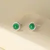 Pendientes de Plata de Ley S925 Nalan con Calcedonia Verde de Diseño Moderno y Elegantes Pendientes Redondos Retorcidos M07573