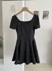 Vestido Elegante de Cuello Cuadrado Adelgazante de Color Sólido de Manga Corta Kekezoon para Mujeres Petites Verano 8303