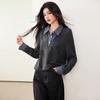 Primavera 2025 Nuevo Estilo Coreano Casual Camisa de Cuadros con Costuras Chaleco de Punto Falso de Dos Piezas Suéter Pulóver Lasel para Mujer