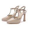 105-10 Tacón de Aguja Puntiagudo Remache Tacones Altos Sandalias de Tacón Alto Baotou Trasero Abierto para Mujer Pies No Cansados Plataforma Impermeable Zapatos de Tacón