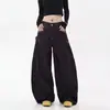 Pantalones vaqueros de diseño retro americano de bolsillo grande con dobladillo curvo para hombre y mujer, pantalones anchos bordados holgados de longitud hasta el suelo, venta al por mayor transfronteriza