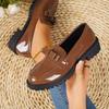 Mocassins de Couro Patentee com Corrente Transfronteiriça de Sola Grossa para Mulheres, Tamanho Grande, Comércio Exterior, Estilo Britânico, Salto Bloco, Versátil, Sapatos de Couro para o Dia a Dia