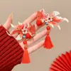 Accesorios para el Cabello de Año Nuevo para Niñas, Pasadores de Año Nuevo, Felicitaciones Festivas de Año Nuevo, Clips Rojos con Borlas de Estilo Antiguo para Niños Bebés