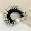 Nuevo Anillo de Máscara Estilo de Alta Gama con Encaje de Puntos de Tinta, Lazo para el Pelo de Intestino Delgado, Cuerda para el Pelo de Tela Fruncida con Perlas, Banda Elástica para el Pelo