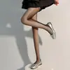 Meia-calça com padrão jacquard para mulheres, fina, modeladora, preta com padrão de listra vertical nas laterais, estilo ins, meias anti-furo
