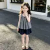 Conjunto de Vestido Chaleco a Cuadros para Niñas Verano Dulce Top sin Mangas Shorts Conjunto de Dos Piezas Elegante Delgado Casual Ropa de Verano