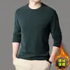 Camiseta interior térmica de doble cara clásica versátil de corte ajustado para hombre, con forro polar, cuello redondo, color liso, cálida, de manga larga para hombre