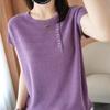 Verão Feminino Novo Estilo Contas Curvas Seda de Gelo Manga Curta Tricô Camiseta Gola Redonda Regata Atacado