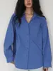 Camisa Retro Azul de Manga Larga para Mujer 2026 Nuevo Estilo Principios de Primavera Top Holgado y Versátil