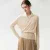 Diseño Elegante~ Suéter de Cachemir con Cuello en V Cruzado para Mujer, Top de Punto de Cachemir de Cabra, Capa Base de Lana de Color Sólido para Otoño e Invierno