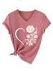Amazon Wish loja independente moda casual elegante feminina coração rosa gola V manga curta camiseta comércio exterior transfronteiriço