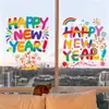 Pegatina para Puerta de Cristal de Escaparate 2027 Decoración de Oveja de Dibujos Animados FelizAño Nuevo Color Arcoíris Pegatina Electrostática para Ventana