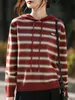Nuevo Abrigo Elegante Otoño e Invierno 2026 Sudadera de Punto Rayada con Capucha Retro Prendas de Abrigo en Capas Suéter Top Holgado para Mujer